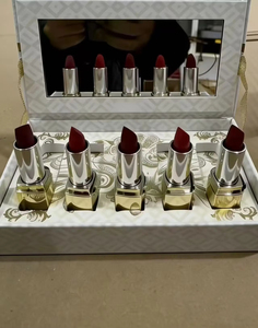 Ensemble de 5 rouges à lèvres vegan bio de luxe, tube doré, boîte cadeau en velours, minéraux, vitamine E, lisse, longue tenue, sans cruauté, maquillage pour les lèvres - Product Image 2