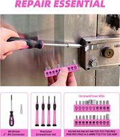 Ensemble d'outils à main en acier au carbone rose de 40 pièces à usage domestique général avec boîte à outils en plastique Boîte de rangement OEM personnalisable