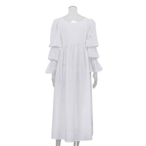 Manica a sbuffo 2025 alla moda abiti Casual in <span class=keywords><strong>lino</strong></span> di cotone bianco Cardigan lungo abito estivo <span class=keywords><strong>donna</strong></span> - Product Image 5