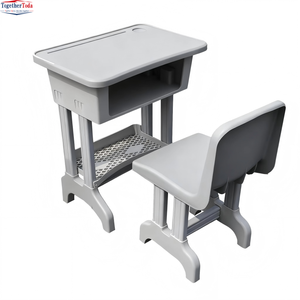 Ensemble chaise et bureau d'étudiant tout en plastique, durable et imperméable, avec rangement sous le bureau, pour l'école et les centres de formation - Product Image 2
