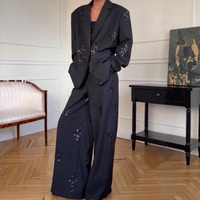 Nouvelle Collection Printemps 2026 : Ensemble Deux Pièces Femme – Blazer Brodé de Paillettes et Pantalon Décontracté Rétro à Boutonnage Simple