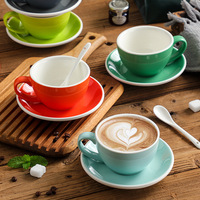 Taza de Cerámica para Capuchino con Diseño Europeo para Latte Art, 300 ml, Juego de Taza y Platillo de Colores