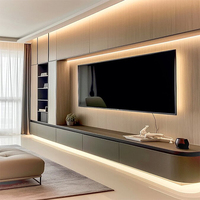 Meuble TV mural flottant en bois noir avec éclairage LED, design moderne de luxe, prix d'usine