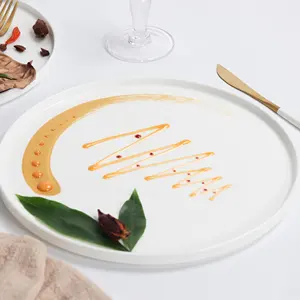 PITO Restaurant Wholesale Matt Golden Painting Ceramic 9" Dinner Plate Bone China Plates Sets Dinnerware HoReCa Hotel