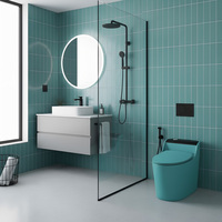 Nouveau design WC monobloc en céramique bleu et blanc à siphon, à poser au sol, pour salle de bain, vente en gros en Chine