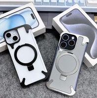 Casing ponsel kualitas tinggi bingkai Aloi Aluminium penutup belakang Pc dengan 4 sudut tahan benturan casing ponsel magnetik untuk Iphone 15 Pro