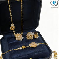 Collier double rose en cuivre doré rétro français, bracelet camélia, bague semi-ouverte, bijoux élégants de luxe léger pour femmes