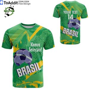 Maillot de football respirant en polyester, design Coupe du Monde 2026, faible MOQ, impression personnalisée drapeau brésilien, t-shirts grande taille pour hommes - Product Image 3
