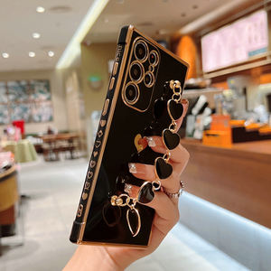 Étui en silicone avec bracelet cœur d'amour pour Samsung Galaxy, couverture souple pour S23 S22 S21 A52 A12 52S <span class=keywords><strong>53</strong></span> 5G 22 21 23 Plain Design Placage - Product Image 2