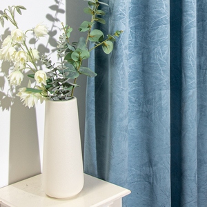 Cortinas Opacas Modernas DaiRui Estilo Sudamericano, Tela de Terciopelo con Hojas Azules en Relieve para Sala de Estar - Product Image 1