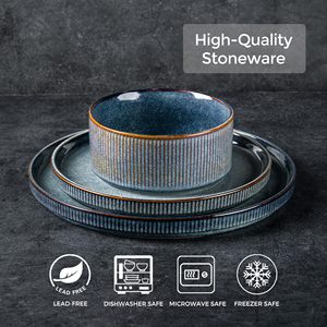 Eka 12 Pcs Sang Trọng OEM/ODM Tùy Chỉnh Bộ Đồ Ăn Thiết Lập Phản Ứng Men Gốm Đồ Đá Đặt Bữa Ăn Tối Bát Và Tấm Bộ - Product Image 5