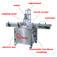 Machine de capsulage automatique Xtime pour bouteilles en plastique carrées et rondes, bocaux en verre et autres contenants alimentaires, avec alimentateur de couvercles