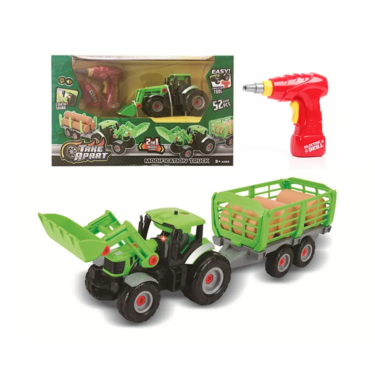 2 Di 1 Membangun Mobil Sendiri Pertanian Truk Mainan dengan Bor Listrik Cahaya dan Suara | Mainan Hadiah untuk Anak Laki-laki 3,4 5,6,7 Tahun