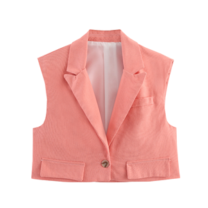 Chaleco Informal Transpirable de un Solo Botón con Cuello Corto Entallado y Tejido Negro para Mujer - Product Image 2