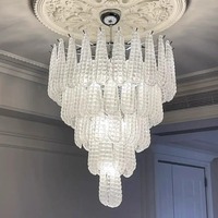 Lámpara de Araña de Cristal Dorado de Lujo Francés, Diseño Retro Americano Murano, Ideal para Escaleras de Dúplex, Salas de Estar Vacías, Compatible con E12 AC