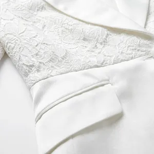 Completo Due Pezzi da Donna con Blazer Ricamato in Pizzo e Pantaloni a Gamba Larga, Elegante e Formale per Ufficio, in Seta Bianca di Lusso Personalizzato Jinyuan - Product Image 2