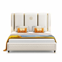 Ensemble de meubles de chambre à coucher d'hôtel moderne, lit double en cuir PU de luxe avec rangement, taille king size