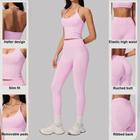 Dames Pilatespak Naadloze 2-delige Yogaset Halterloze Rugloze Gym Top Gerimpelde Billen Elastische Running Tights Zachte Dameskleding