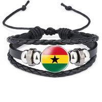 Bracelets en cuir avec logo de drapeaux de différents pays africains, pierres précieuses en verre, Côte d'Ivoire, Libye, Nigéria, Ghana, Sénégal, bracelet avec drapeau, cadeaux sportifs