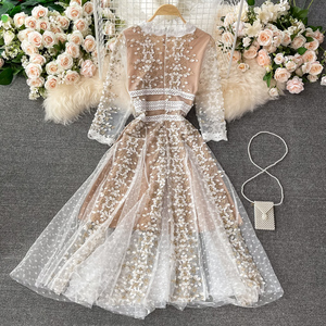 Socialite Party Vestido largo Mujer Bordado Encaje Super Fairy Gasa Vestido que fluye Holiday <span class=keywords><strong>Tul</strong></span> Vestido <span class=keywords><strong>de</strong></span> noche - Product Image 3