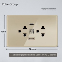 Grande prise murale tactile en verre avec USB-C à charge rapide, norme thaïlandaise et américaine, 220V 16A, indice IP20, design moderne et durable