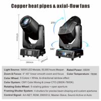 Avastron 650W Luz de perfil LED de cabeza móvil RGBW CMY CTO 7800K Beam Wash Spot de aluminio DMX512 Ra90 Zoom para bodas, DJ y escenarios