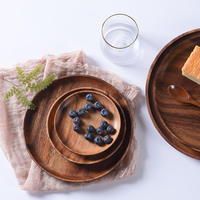 Assiettes jetables modernes en bois d'acacia écologiques, rondes, pour burgers, pour restaurants et fêtes, en lots, différentes tailles