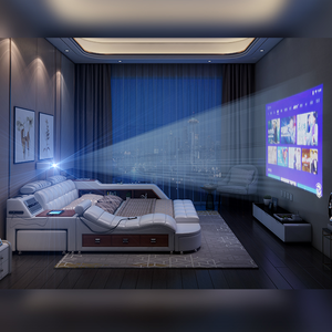 Hotsale da sang trọng giường thông minh đa chức năng giường Tatami Vua Kích thước nền tảng bọc vải mềm GiườNg Lưu trữ âm nhạc loa - Product Image 3