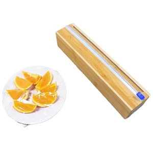 Distributeur de film alimentaire en bambou avec boîte de rangement en bois et coupe-film coulissant, support mural de cuisine pour film plastique et sacs - Product Image 5