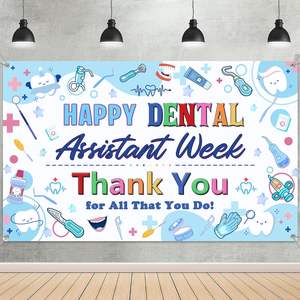 Toile de fond pour la Semaine de la Remise en Valeur des Assistants Dentaires, bleue, avec bannière de remerciement « Happy Dental Assistant Week », pour photomaton - Product Image 1