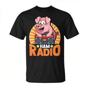 T-shirt unisexe pour adulte à manches courtes et col rond, promotionnel, Ham Radio Pig On Boombox - Product Image 3