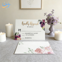 Carte RSVP personnalisée en aquarelle florale avec dorure à chaud et enveloppes |   Cartes de réponse personnalisées pour mariage, pour les événements de fête prénuptiale et de fiançailles