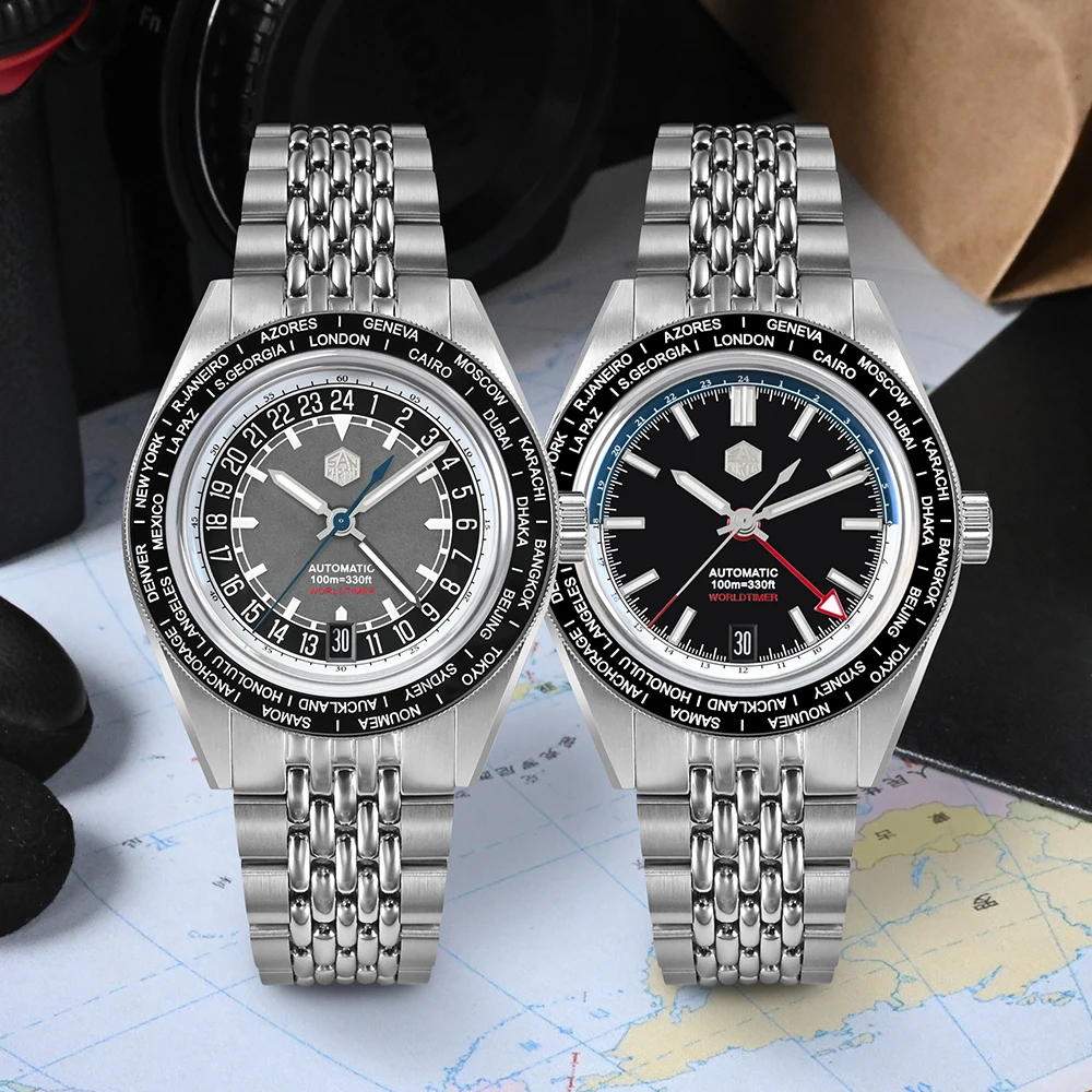 時計 SAN MARTIN automatic San Martin SN0116 World Timer Watch Japan NH34 GMT 39.5mm Original