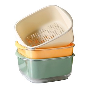 Double Layer Plastic Vegetable Fruit Drainer Storage Basin With Lid For Kitchen Use - Product Image 5