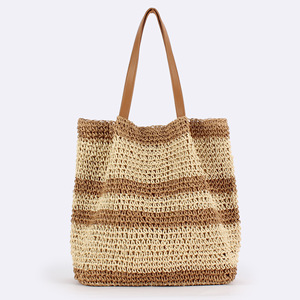 New High-end Large-capacity Woven <b>Square</b> Bottom Two Stripe Shoulder Seaside Vacation Daily Casual All-match Women's Tanjing - Product Image 6