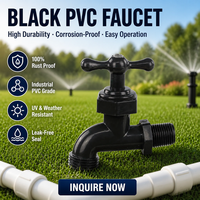 Robinet d'eau en PVC noir de Chine à poignée croisée, Robinet de puisage en plastique fileté pour l'irrigation des jardins, l'aquaculture domestique, Vente en gros OEM