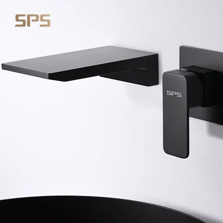 M3035 montaggio a parete per uso domestico Duel Hole Black Gold Waterfall Basin Water Tap rubinetti per lavabo da bagno miscelatore rubinetto in ottone