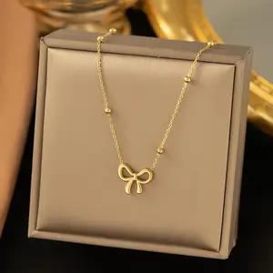 Fashion 18K Gold Plated Stainless Steel Bowknot Choker Necklace Bracelet Earrings Set Charm Pendant Women Butterfly Jewelry Sets