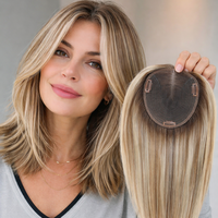 Extensiones de Cabello Humano Remy Virgen Europeo con Cutícula Alineada, Doble Trama a Máquina, Topper Rubio con Clips, Base de Seda Kosher Judío