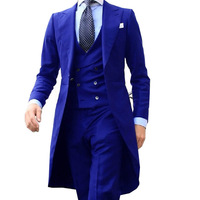 Costume Homme de Luxe 3 Pièces Col Cranté Un Bouton Queue de Pie Mariage Travail Coupe Ajustée Smoking Long Blazer Gilet Pantalon Rouge Bordeau
