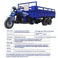 Tricycle de fret à 9 roues, moto 350cc à essence, carrosserie ouverte pour le transport de marchandises