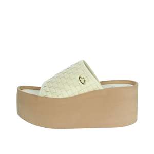 Sandales compensées pour femme Alberto Guardiani en cuir beige à plateforme - Product Image 1