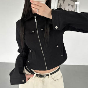 Chaqueta Corta con Cierre para Mujer, Manga Larga, Cuello Camisero, Corte Ajustado, Ropa Exterior Moderna - Product Image 4