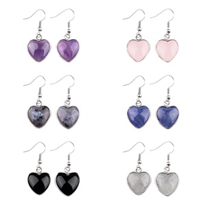 Gioielli donna Fashional in pietra preziosa naturale a forma di cuore in <span class=keywords><strong>argento</strong></span> placcato <span class=keywords><strong>orecchini</strong></span> pendenti fascino curativo di cristallo artigianato per i regali - Product Image 1