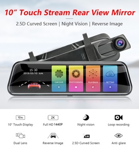 10 inç dokunmatik ekran araba kara kutusu ön ve arka araba dvr'ı dikiz aynası geri vites kamera çift Lens Video kaydedici 2K çizgi kam - Product Image 2