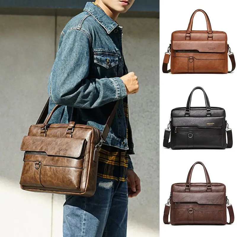 Factory OEM Computer Bolsa Para Notebook Netbook Waterproof Real Genuine Leather Lap Top Tote Tasche Laptop Shoulder Bag for Men