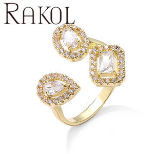 RAKOL RP2138 Trade Assurance New Design Zircon Fashion Gold-Plated Open Shiny <b>Crystal</b> Women's <b>Ring</b> - Product Image 6