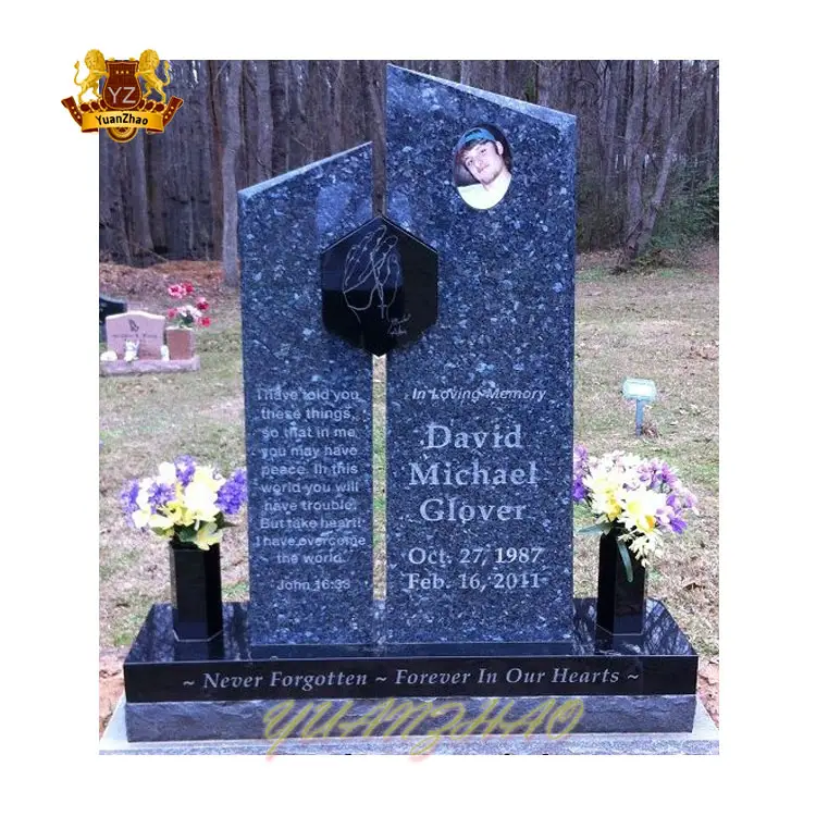 Factory direct supply blue marble slab tombstone european style granite carving funeral monument tombstone price