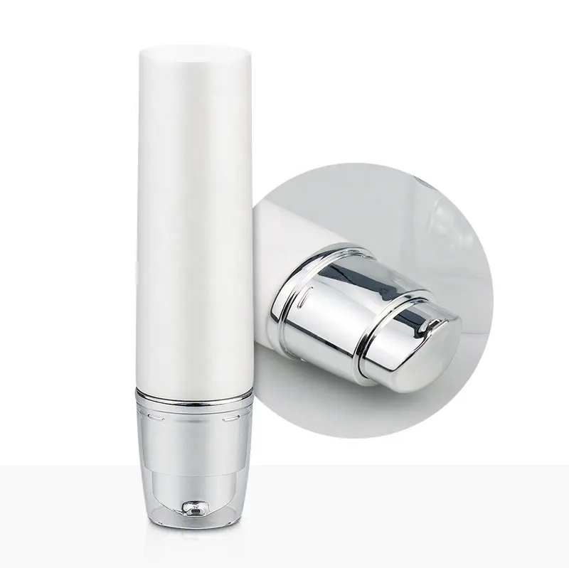 Wholesale 50ml Flat Oval Squeeze Airless Pump Tube with Shiny Sliver Pump Applicator for Foundation