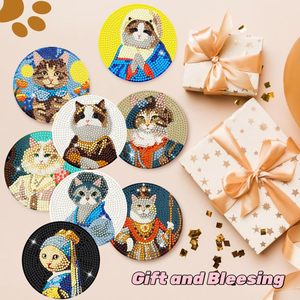 Kits de dessous-de-verre en diamant, dessous-de-verre amusants en diamant motif chat avec support, kits d'<span class=keywords><strong>art</strong></span> diamant DIY pour adultes - Product Image 4